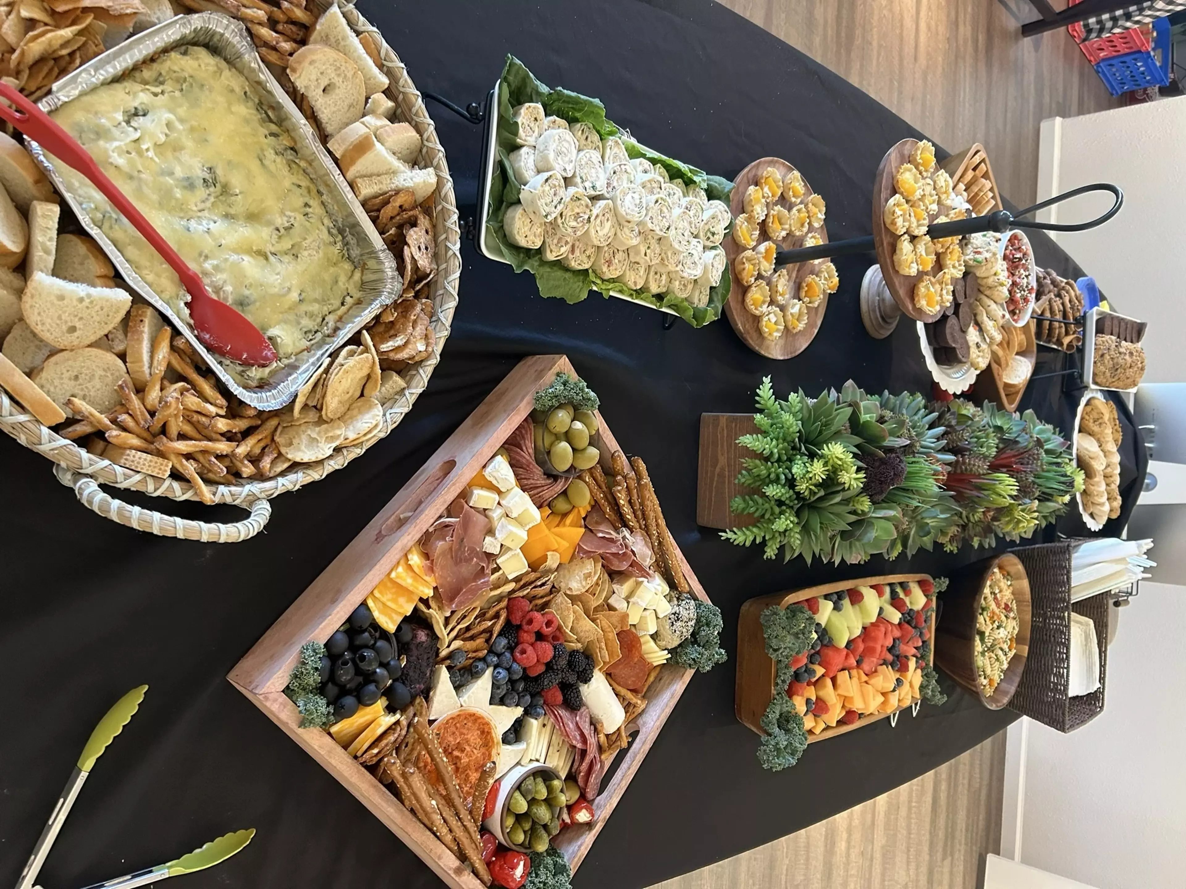 A table full of hors d'oeuvres provided by Bean Catering.