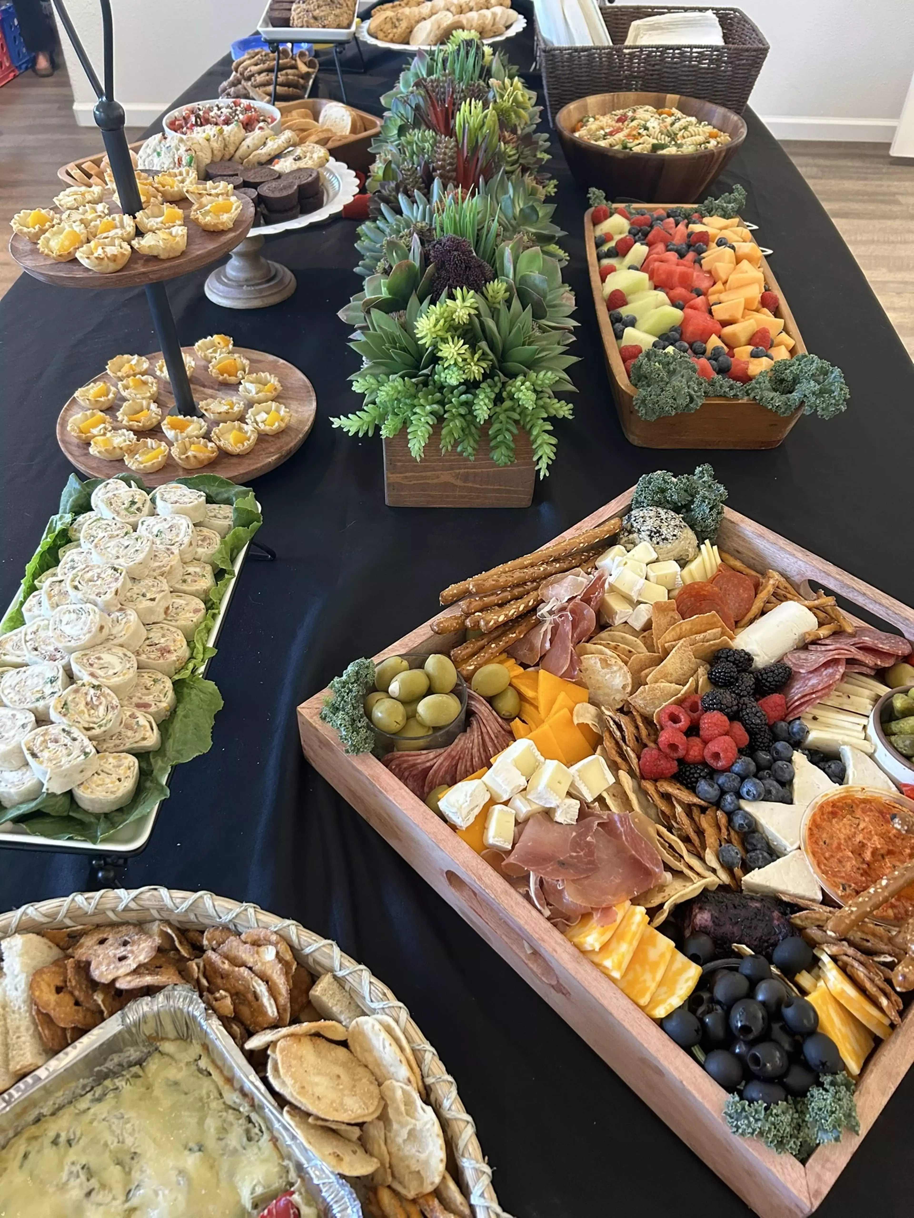 A table full of hors d'oeuvres provided by Bean Catering.